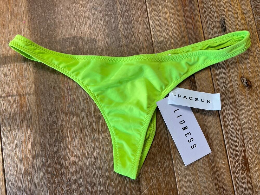 Lioness Neon Green Bikini Bottoms Size Large Thong Brazilian Swimwear NWT